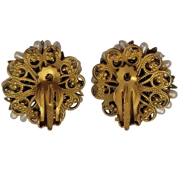 Robert Vintage Faux Pearl Rose Montees Rhinestones Bead Cluster Earrings, K403 - Picture 2 of 7